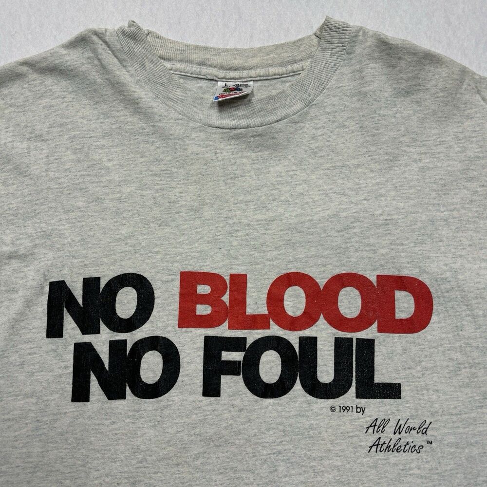 Vintage Men’s Large No Blood No Foul Single Stitch Light Gray Distressed Tshirt
